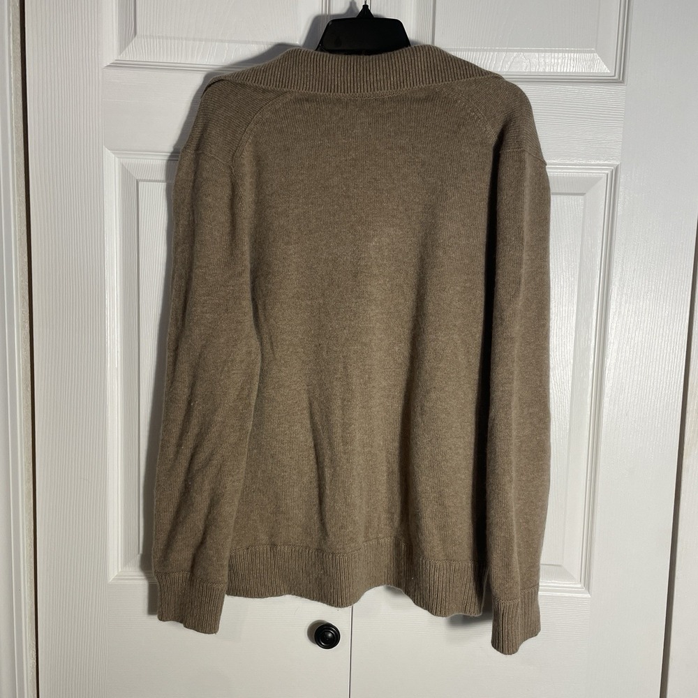 VINCE Raglan Sleeve Cashmere Wool Polo‎ Sweater Women L Chestnut Brown Knit Luxe - Picture 2 of 13